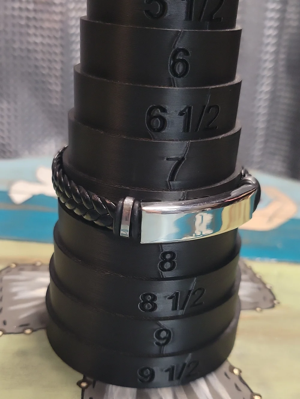 Black Braided Leather Men’s ID Bracelet with Stainless Steel Plate
